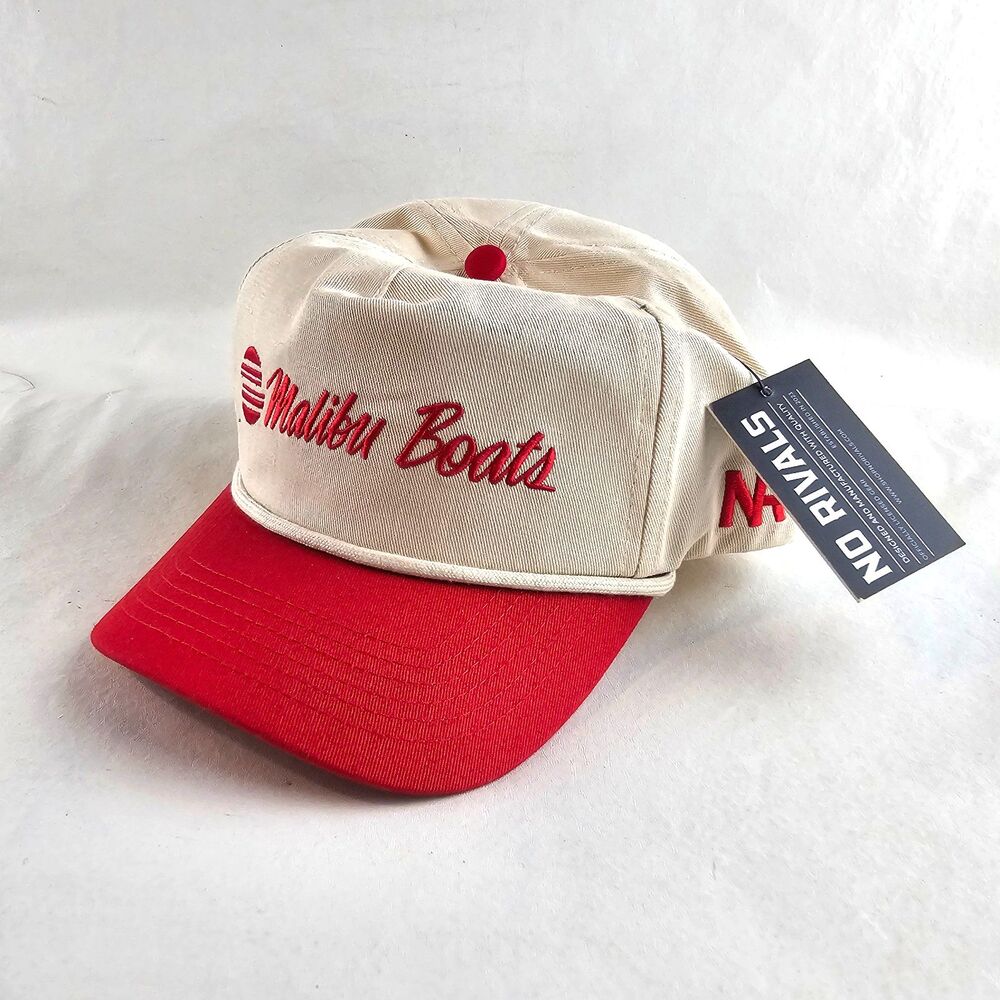 Malibu Boats Snapback Hat Mens Red Cream No Rivals GM Marine Adjustable Cap